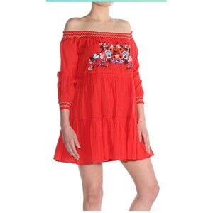 Free People Sunbeams Mini Dress embroidered Red size S